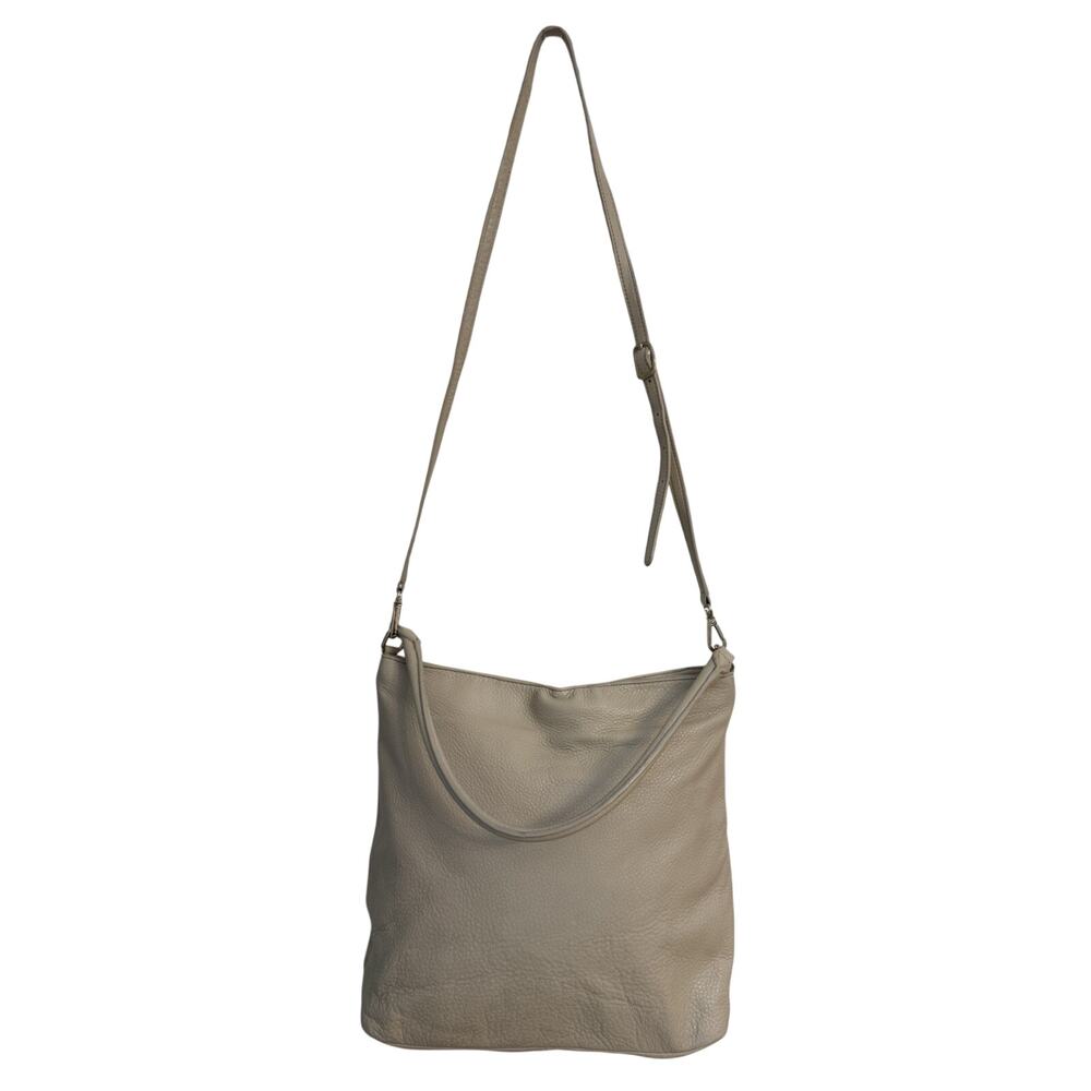Talbots Gray Pebbled Leather Shoulder Bag Crossbody Purse Tote Zip Closure - Picture 3 of 8